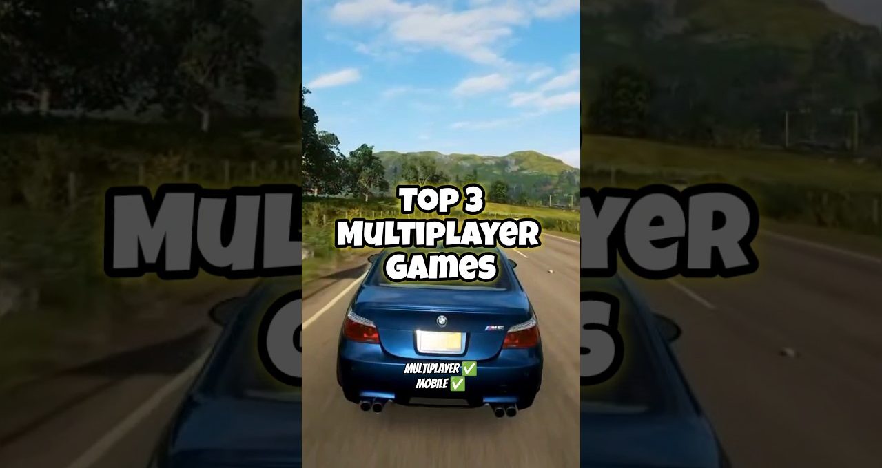 Blue sports car driving on country road with "Top 3 Multiplayer Games" text overlay
