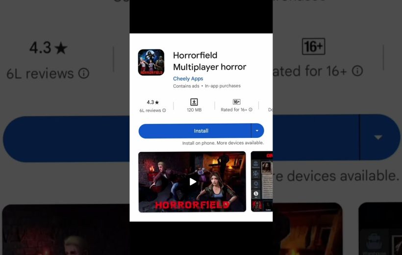 Horrorfield multiplayer horror game listing on app store with install button visible