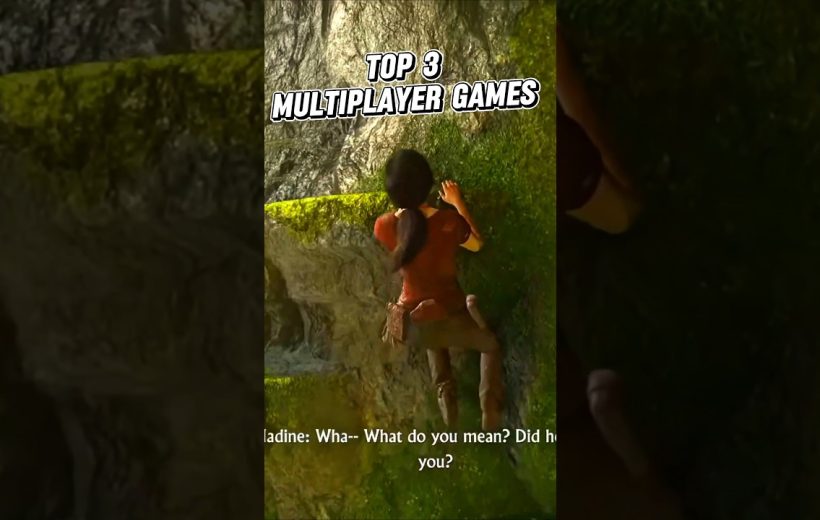 Female video game character climbing mossy cliff with "Top 3 Multiplayer Games" text.