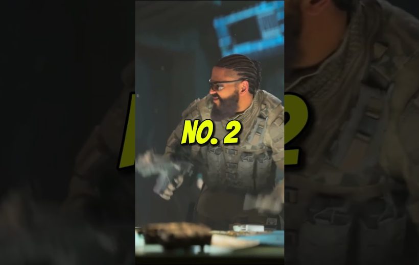 Armed soldier in tactical gear with braided hair smiling over a table, "No. 2" text