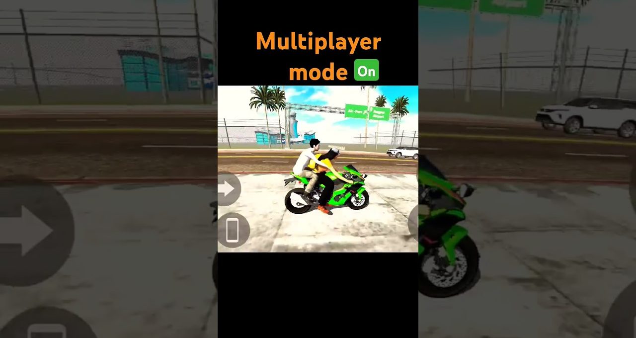 Two players riding a green sport motorcycle together on a city street videogame scene