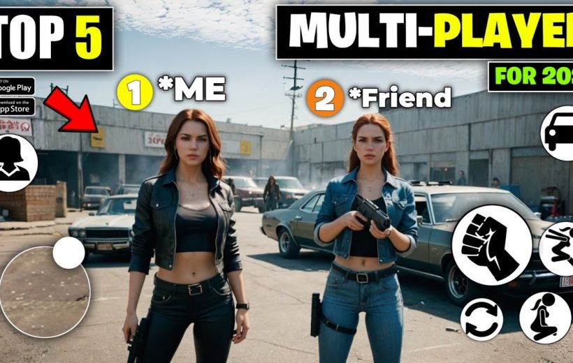 Two women armed and ready standing in front of parked cars in warehouse lot
