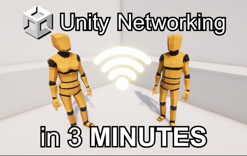 Two low-poly yellow humanoid characters facing a glowing Wi-Fi icon in white room