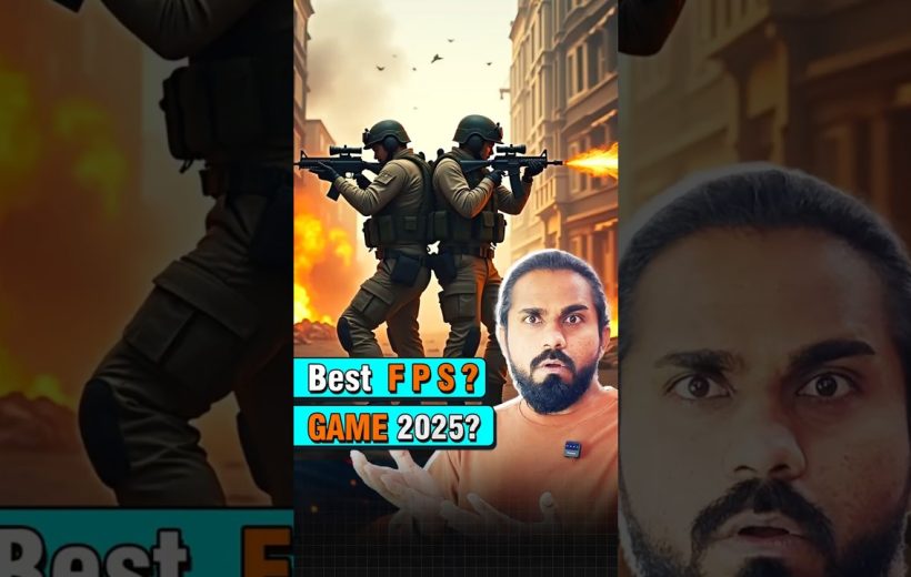 Two soldiers back-to-back firing rifles in urban battlefield, surprised man foreground text.