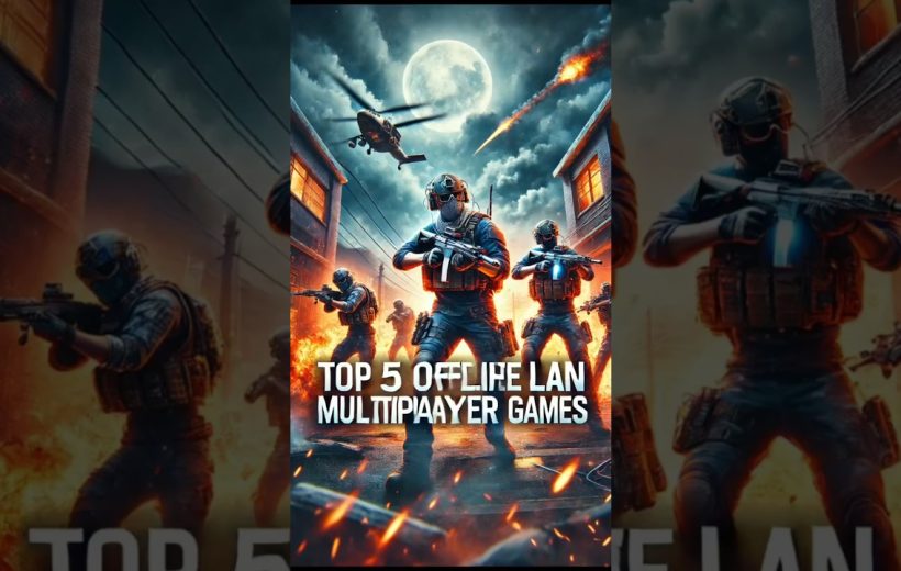 Armed soldiers in tactical gear under moonlight with explosions, caption about LAN games