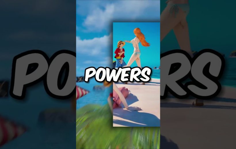 Anime beach scene with two characters in swimwear and bold text reading "POWERS"