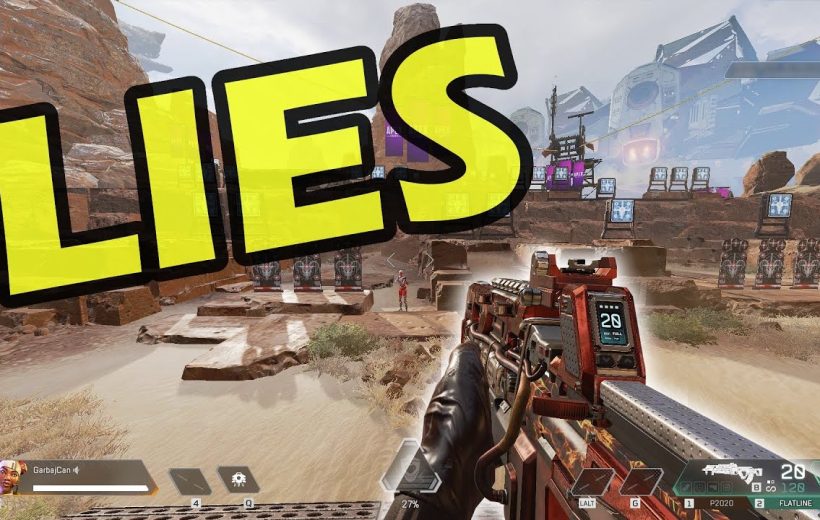 First-person shooter view in desert training range with large yellow "LIES" text.