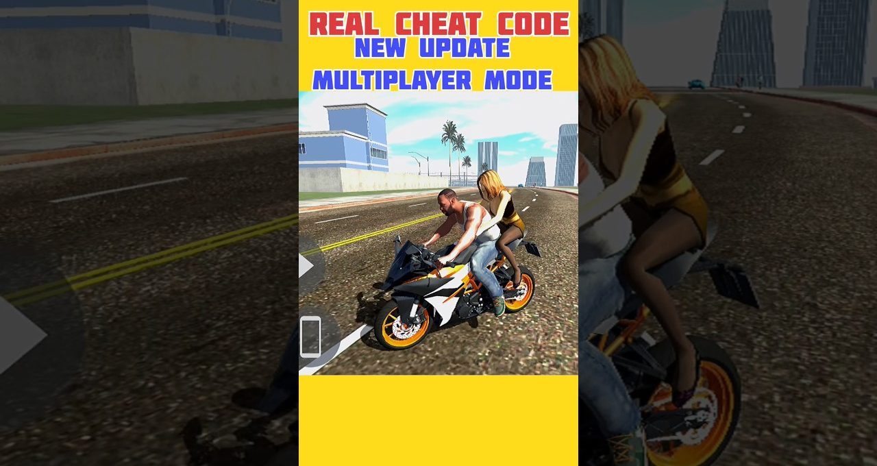 Two characters riding a sport motorcycle down a city street in gameplay