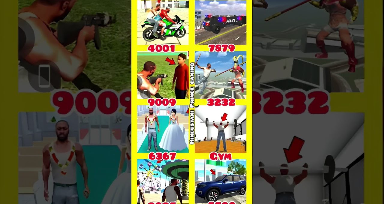 Colorful game collage showing various 3D action scenes, vehicles, and characters with numbers