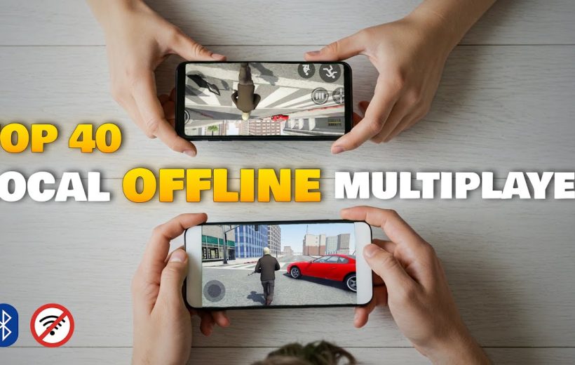 Two people holding phones playing local offline multiplayer game side by side on table