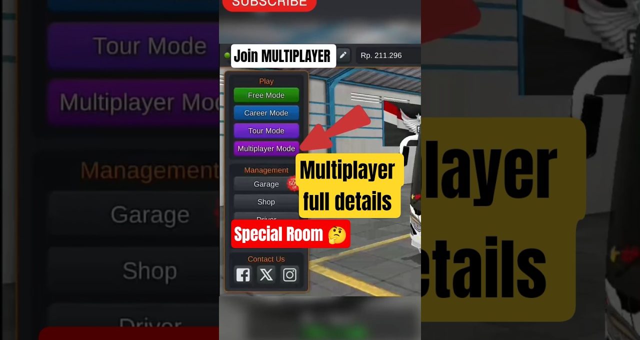 Game menu screen highlighting multiplayer mode with arrow and "Multiplayer full details" text