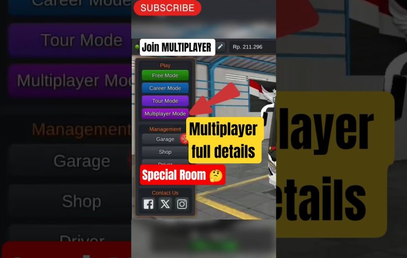 Game menu screen highlighting multiplayer mode with arrow and "Multiplayer full details" text