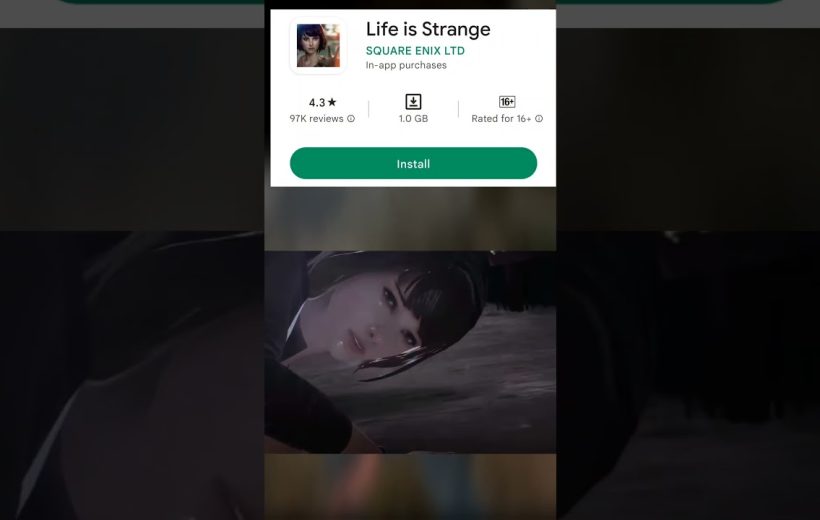 Mobile app store page for "Life is Strange" with protagonist's face visible below