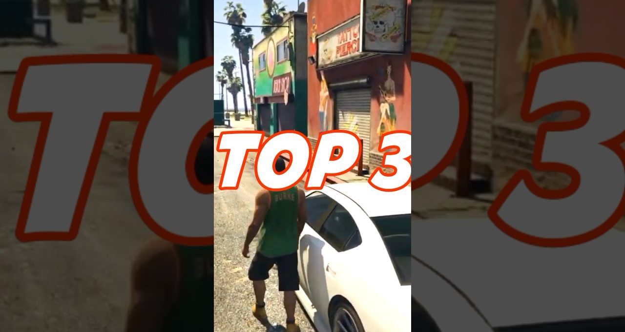 GTA-style character walking beside a white sports car on a sunny urban street
