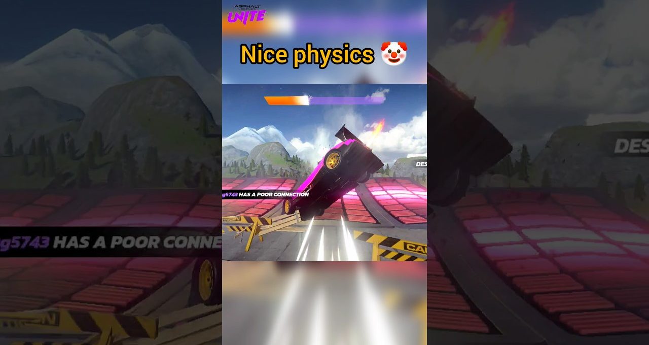Purple sports car flipping over ramp in a neon stunt racing game crash scene