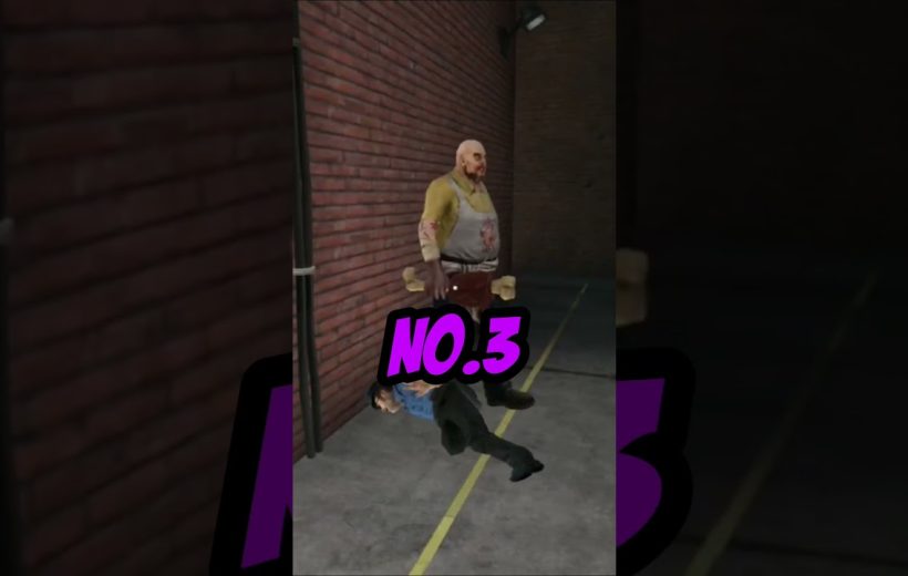 Large man in bloodstained apron standing over fallen person in a dim alley, caption "No.3"