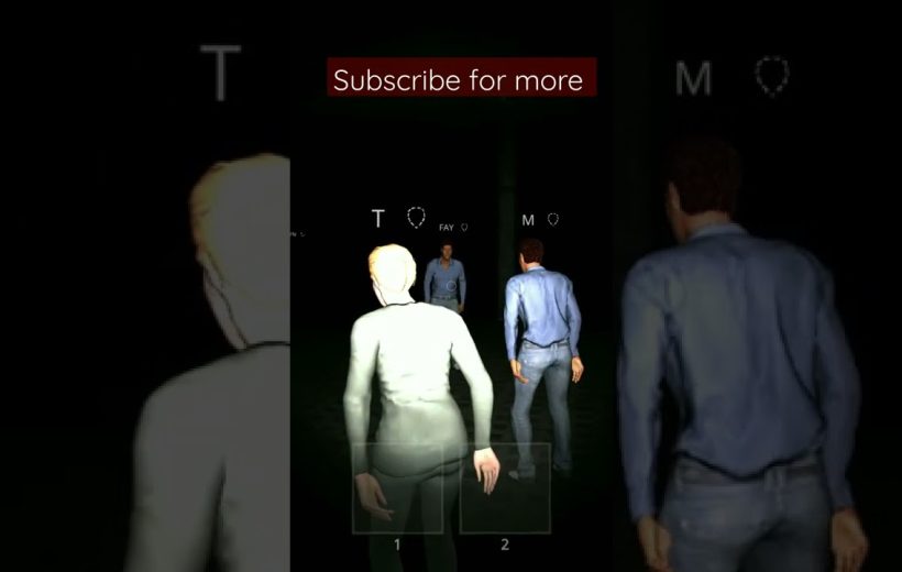 Three game characters walking toward a dark corridor with "Subscribe for more" text above