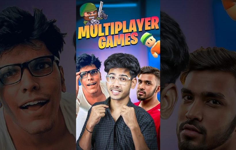 Three young men posing with playful expressions under bold "Multiplayer Games" title background