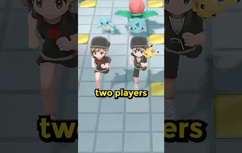 Two players running side-by-side with Squirtle, Ivysaur, and Pikachu companions