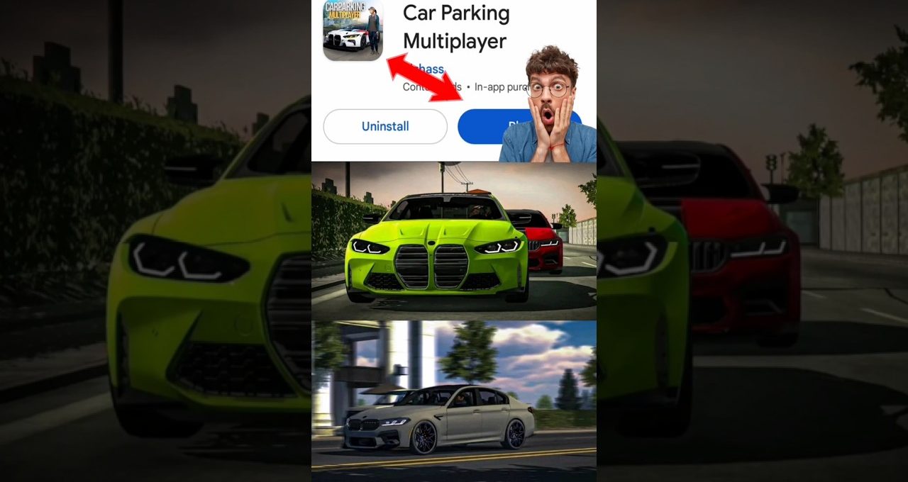 Bright green sports car leading other cars in a street racing game screenshot