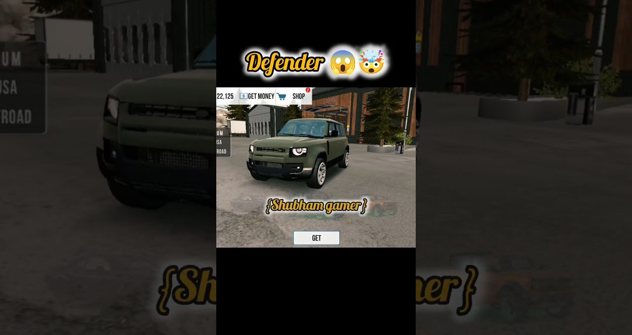 Green Defender-style SUV displayed in a game garage with "Get" button visible