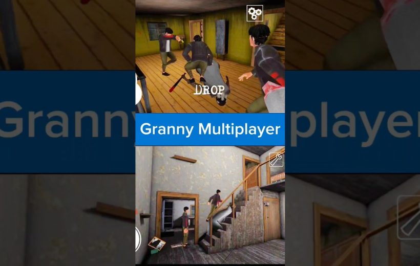 Multiplayer gameplay screenshots showing characters exploring and confronting in a haunted house setting