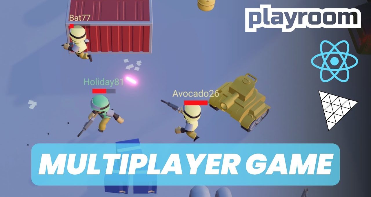 Top-down view of cartoon soldiers with usernames battling near a small tank in arena