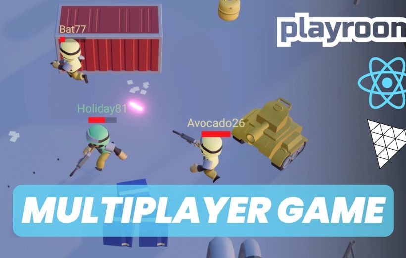 Top-down view of cartoon soldiers with usernames battling near a small tank in arena