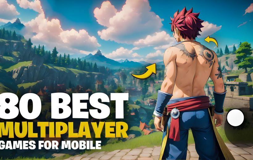 Shirtless red-haired game character overlooking a lush fantasy valley with bold text.