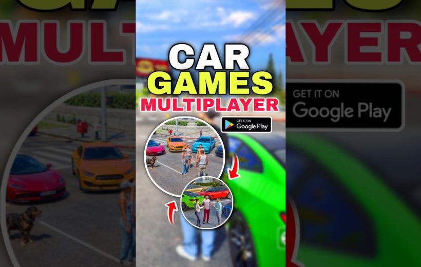 Bright app banner showing multiplayer car games with colorful sports cars and players