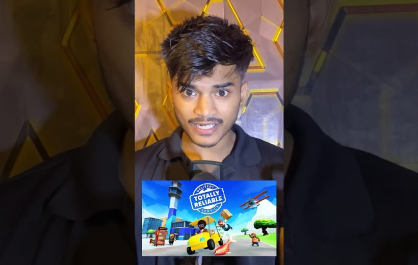 Young man speaking into microphone with game advertisement thumbnail overlayed at bottom