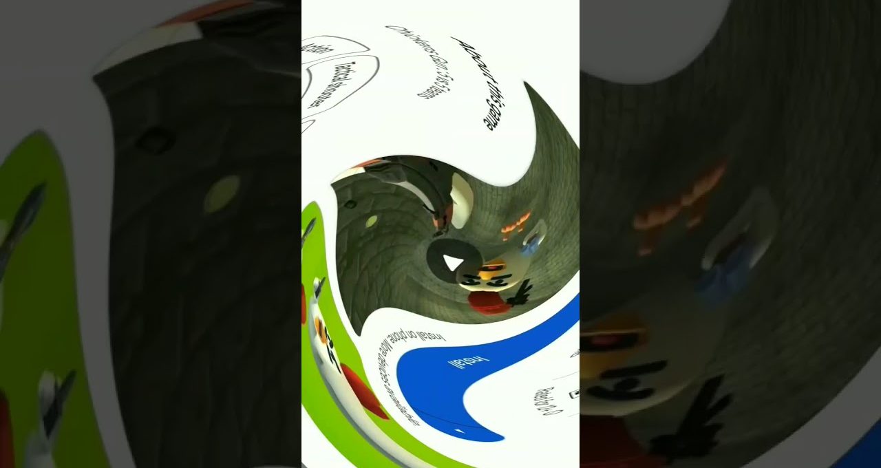Distorted circular swirl of colorful app icons and text on a vertical screen