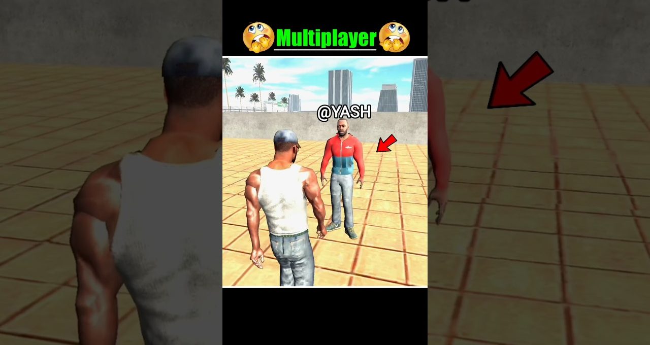 Two game avatars facing each other on a tiled rooftop with city skyline background