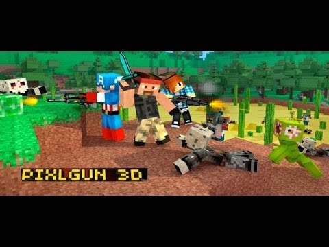 Blocky Minecraft-style characters firing weapons at pixelated enemies in a desert landscape