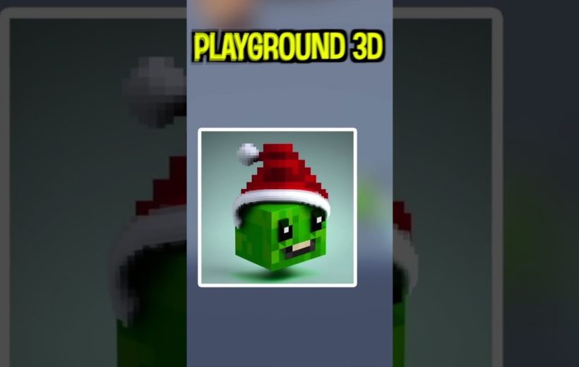 Pixelated green cube character wearing a red Santa hat centered on a light background