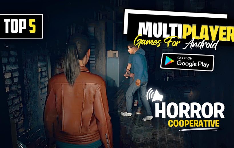 Two players explore a dark, abandoned corridor in a cooperative horror game.