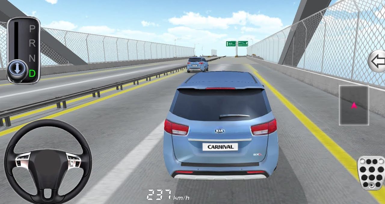 Blue SUV labeled "Carnival" driving on elevated highway in a racing game scene