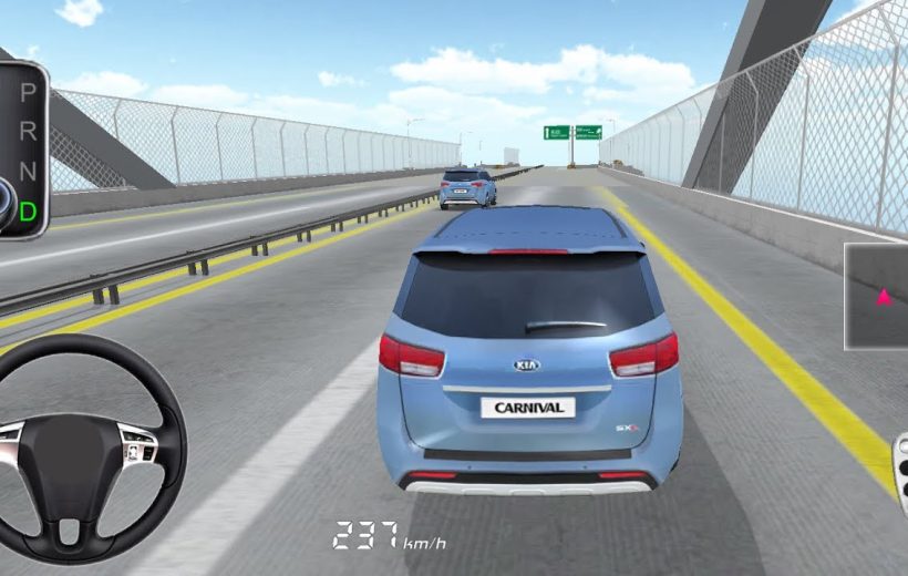 Blue SUV labeled "Carnival" driving on elevated highway in a racing game scene