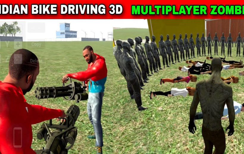 Two characters with mounted machine guns facing rows of zombies and fallen humans