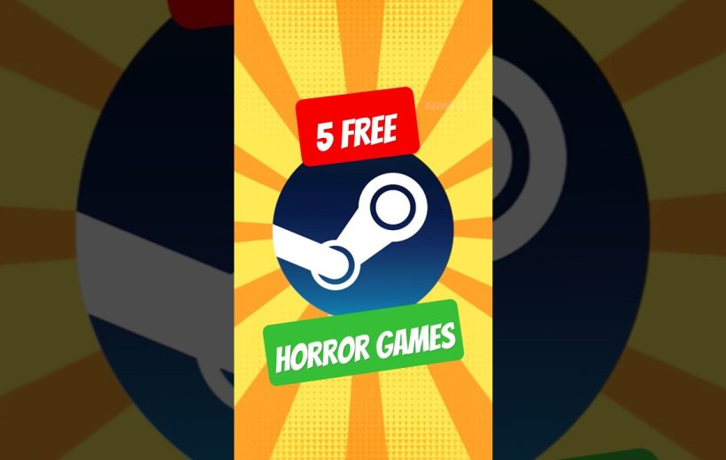Steam logo with bold text announcing "5 free" and "Horror Games" on sunburst background