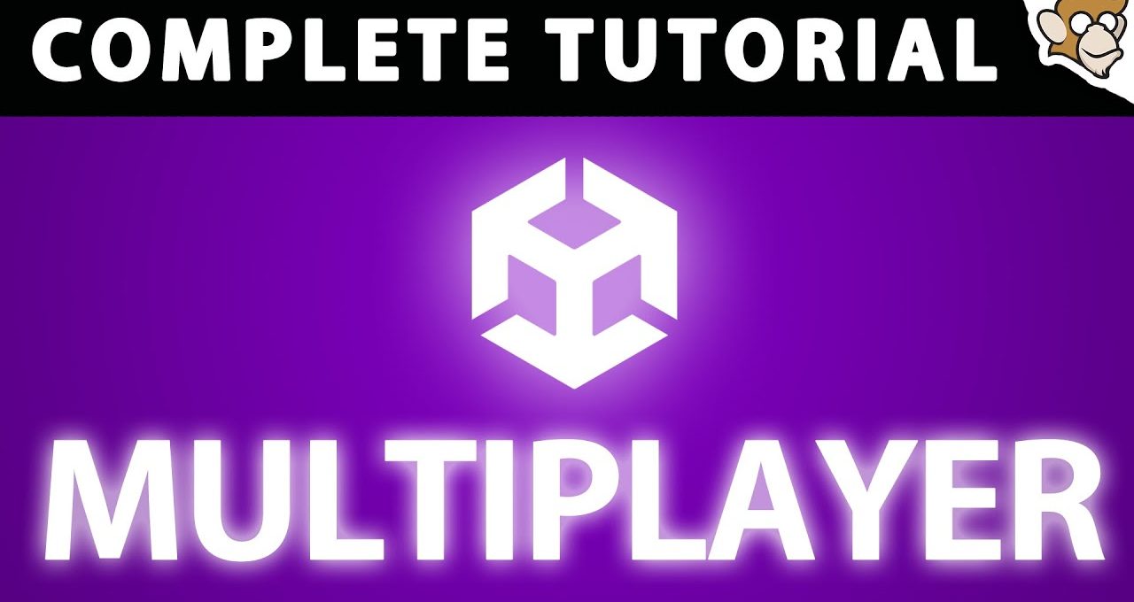 Purple tutorial thumbnail showing a glowing Unity logo above bold text reading "MULTIPLAYER"