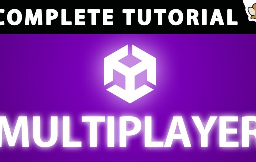 Purple tutorial thumbnail showing a glowing Unity logo above bold text reading "MULTIPLAYER"