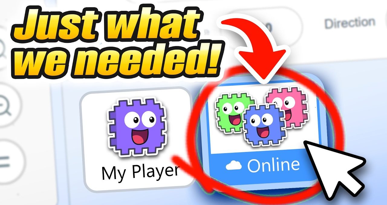 Bright thumbnail showing colorful smiling game avatars, "My Player" and Online selection highlighted.