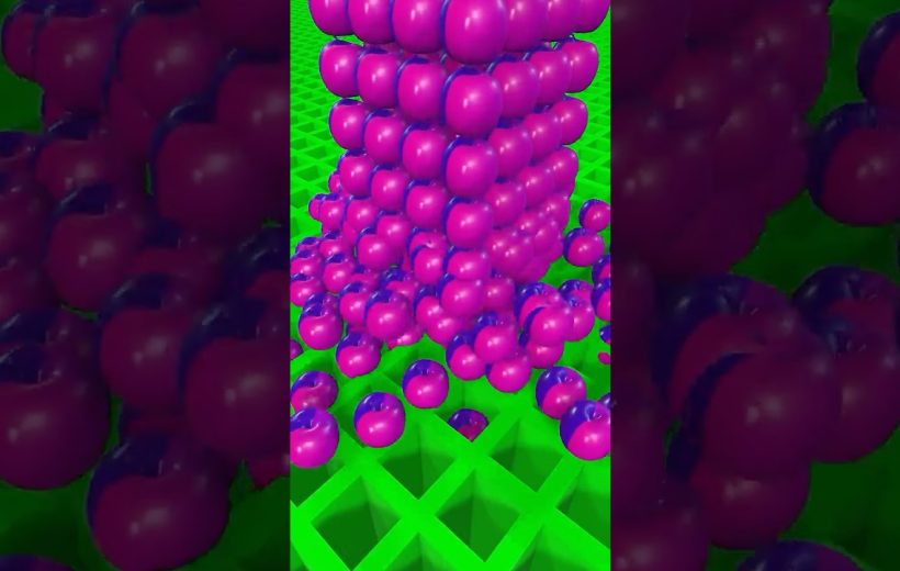 Bright magenta spheres stacked and spilling onto a neon green grid surface
