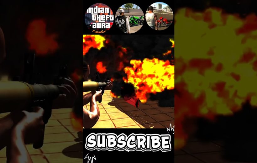 First-person shooter firing rocket launcher amid large fiery explosion, overlaid with "SUBSCRIBE" text