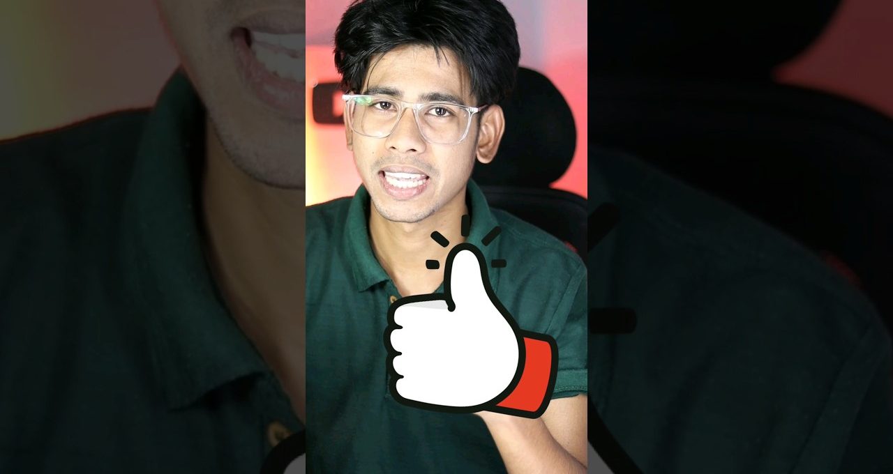 Young man wearing glasses speaking to camera with a large cartoon thumbs-up overlay