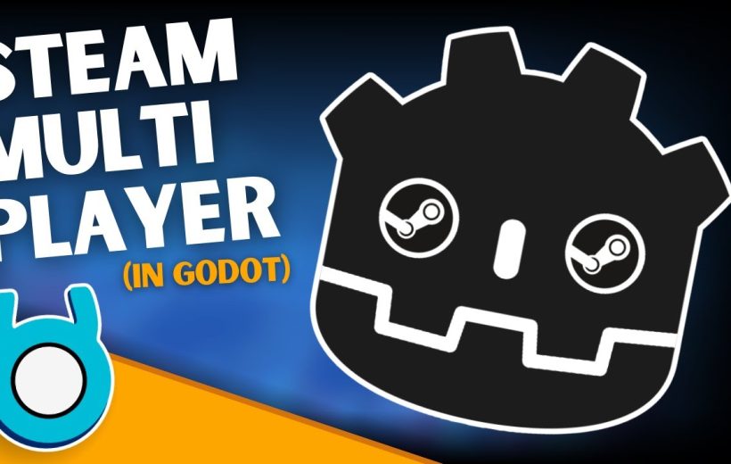 Bold text reading "Steam Multiplayer (in Godot)" beside a large stylized Godot icon with Steam logos