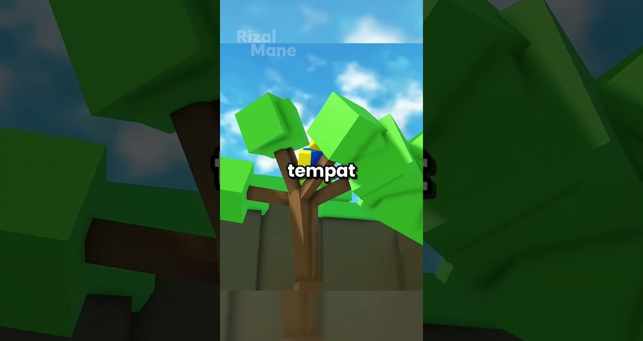 Low-polygon tree with bright green blocky leaves against a blue sky background