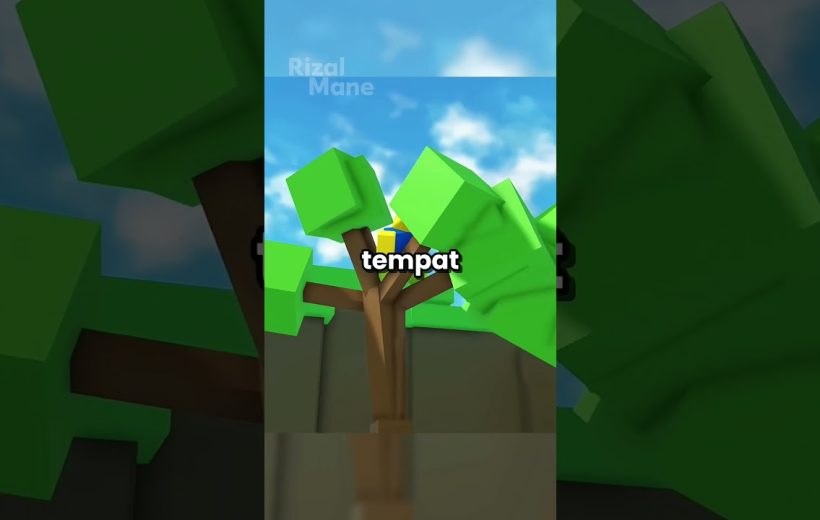 Low-polygon tree with bright green blocky leaves against a blue sky background