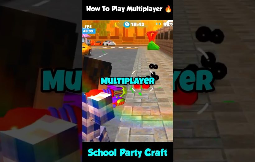 Colorful blocky characters walking on a city sidewalk with "Multiplayer" text overlay